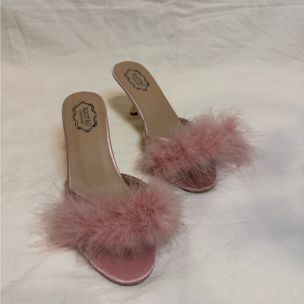 Women's Fuzzy Slippers Pointed Open Toe High Heel